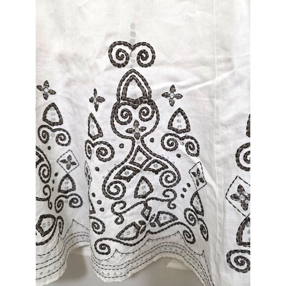 Next White A-Line 100%Linen Blend Skirt Black Embroidery Scars Next UK 14 EUR 42 - Picture 4 of 7